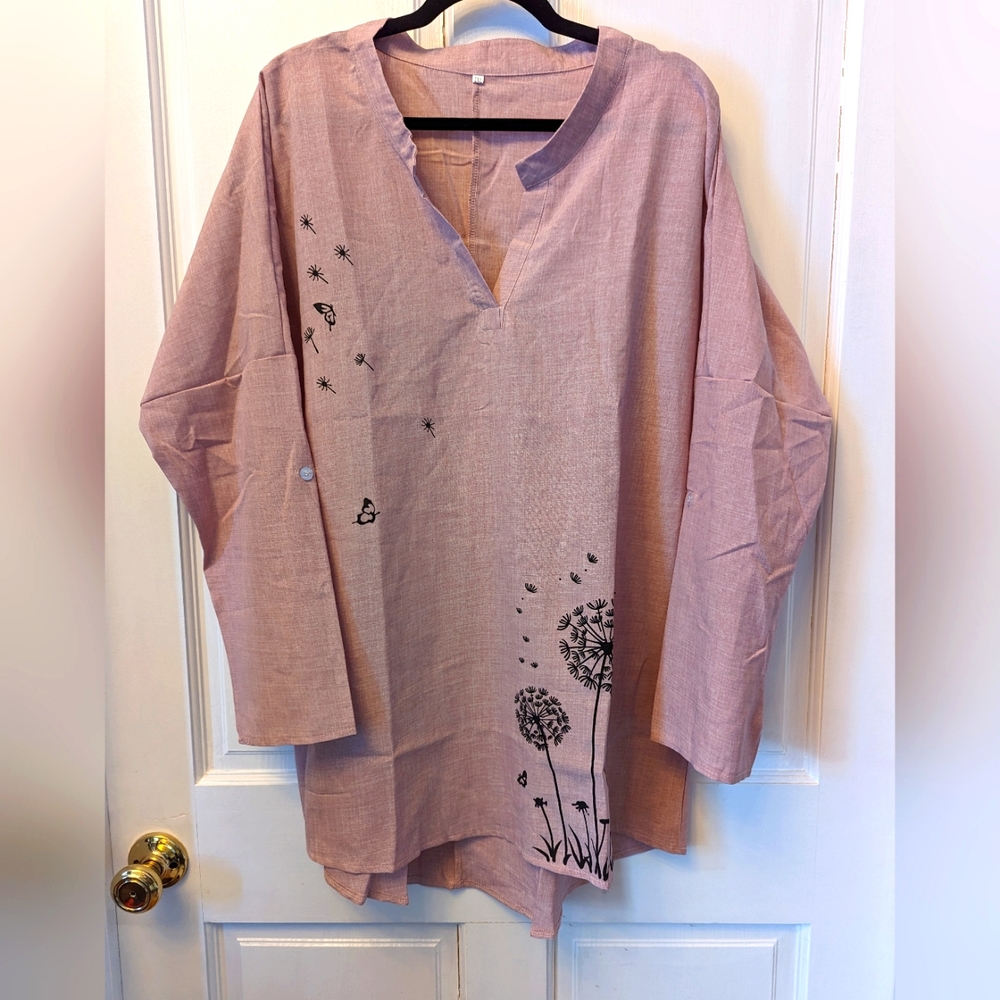 Linen blend print tunic. Oversized 2XL